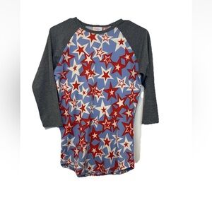 LuLaRoe Randy Women's 3/4 Sleeve Top T-Shirt Red White‎ & Blue Stars Size XS